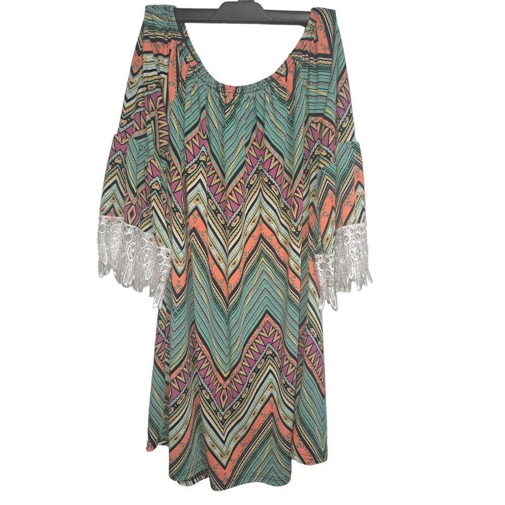 Win Win Multicolor L- XL Multicolor Half Sleeve Lace Tunic